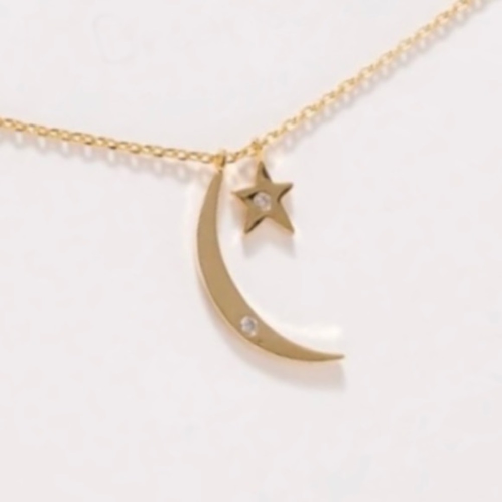 Dainty Gold CZ Moon & Star Pendant Necklace